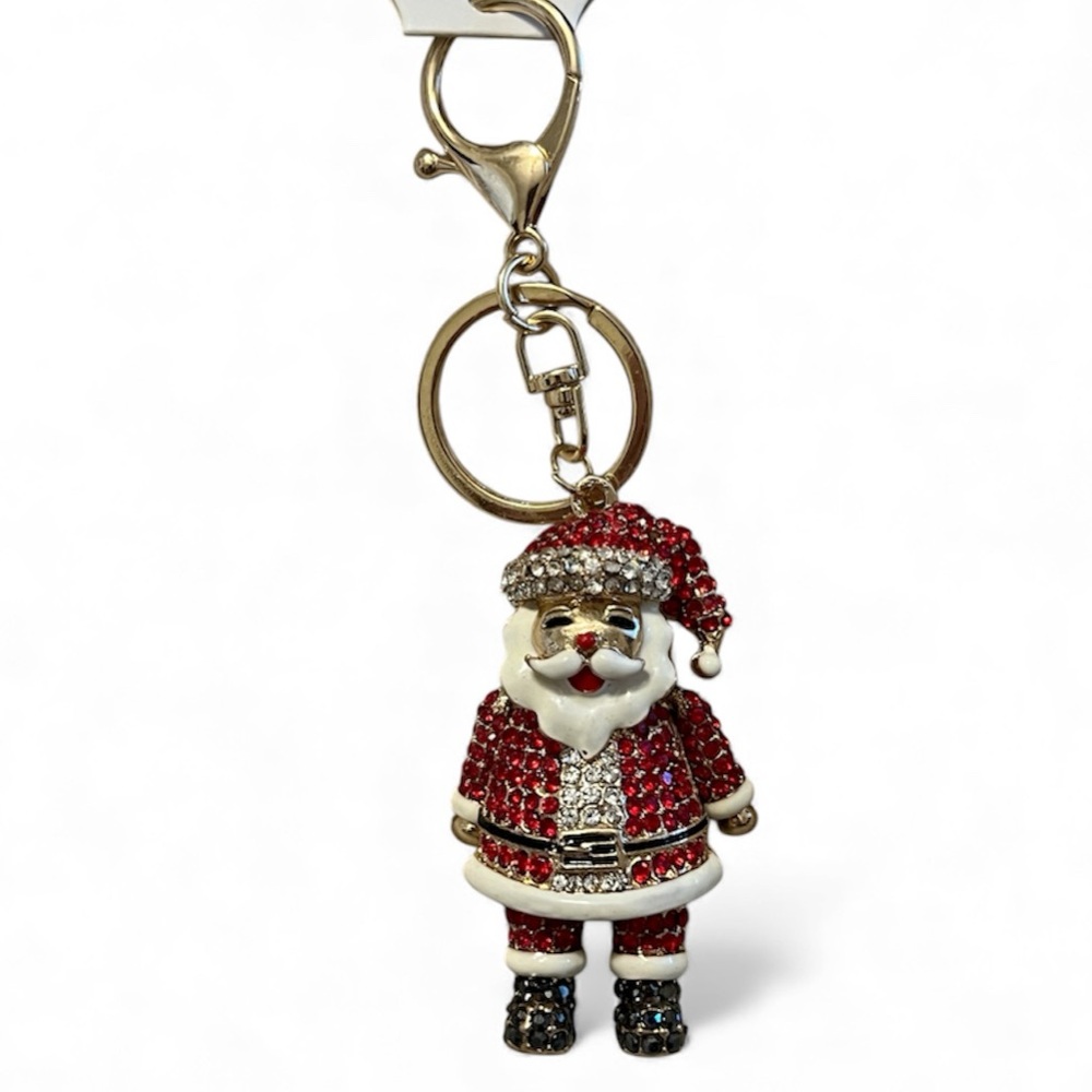 Encrusted Crystal Rhinestone Jointed Santa Claus Keychain and Bag Charm